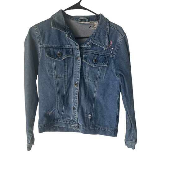 Faded Glory Vintage Y2k Girls 14/16 Butterfly Embroidered Button Denim Jacket - Picture 1 of 11